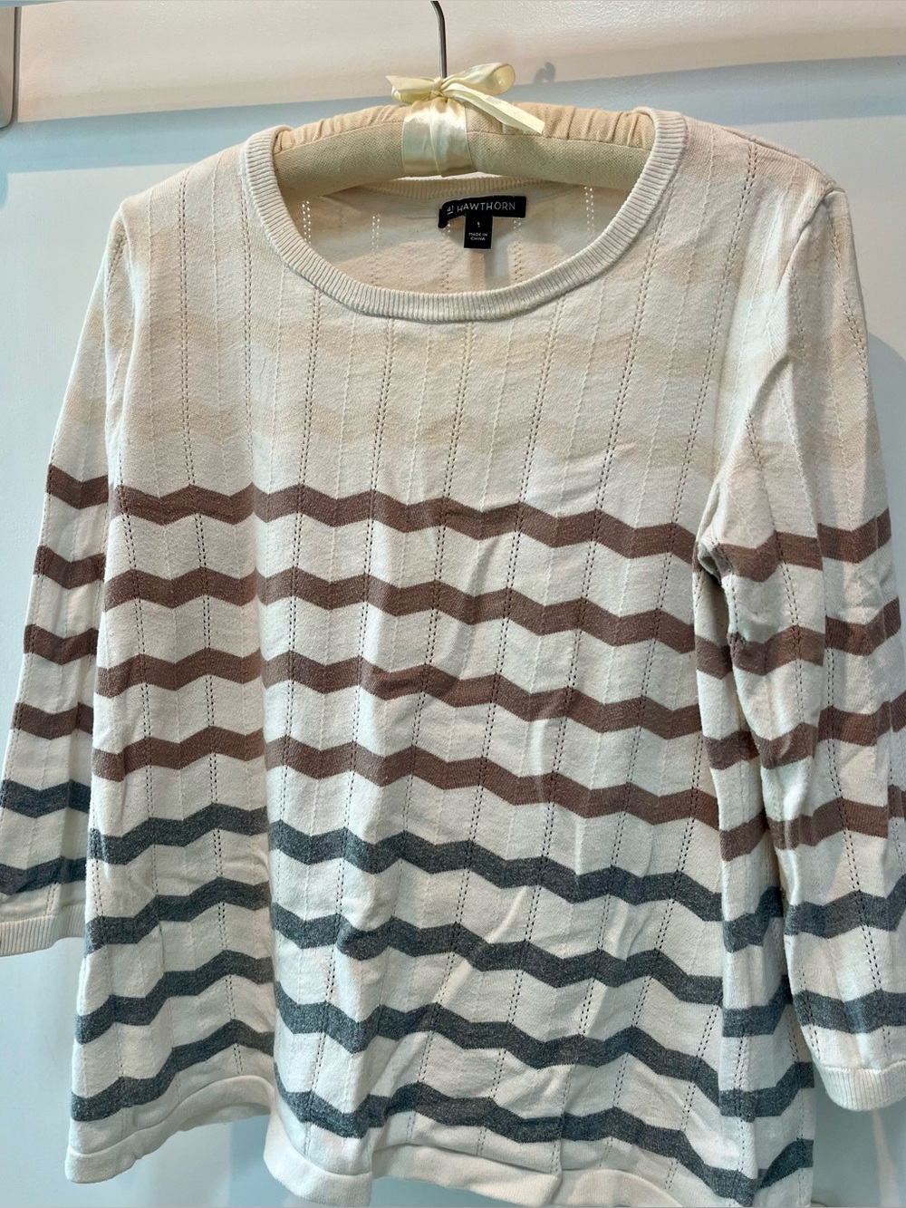 Cream Striped Knit Top